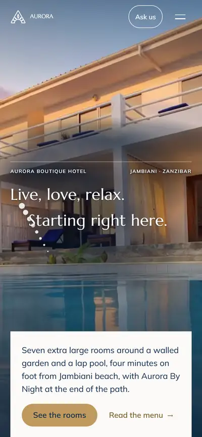 A concept homepage for a boutique hotel in Jambiani