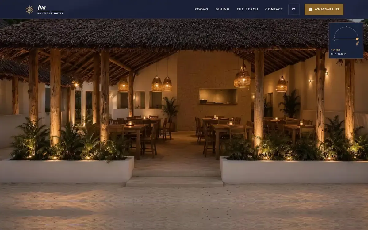 The Jua Boutique Hotel terrace at dusk