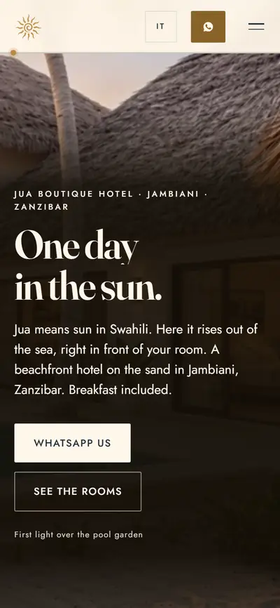 Jua Boutique Hotel homepage on a phone